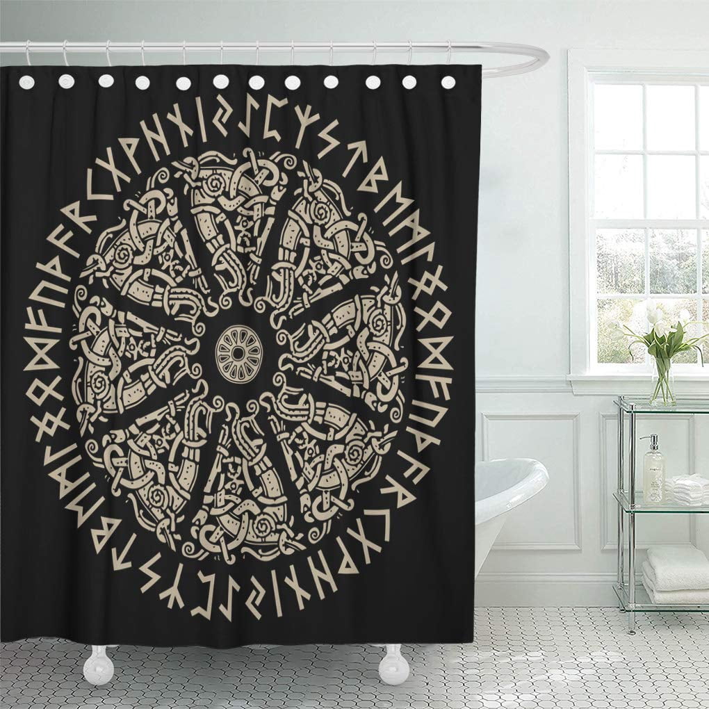 Yusdecor Nordic Ancient Scandinavian Shield Viking And Runes Black Emblem Bathroom Decor Bath Shower Curtain 60x72 Inch Walmart Canada