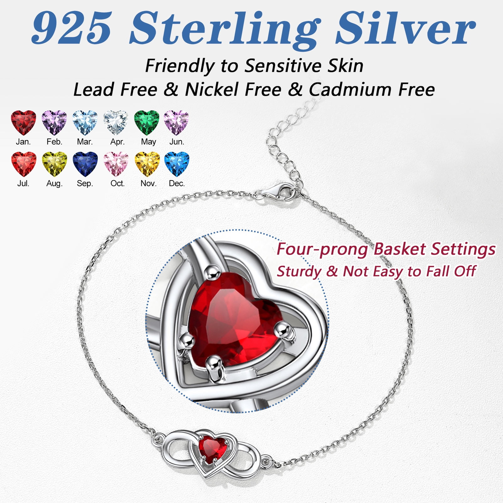 Silvora Sterling Silver Ankle Bracelet Women June Heart Birthstone Infinity Anklets Summer Beach Jewelry Gift for Wife Mother Daughter