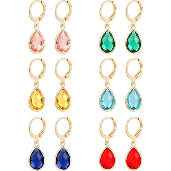 XBage 6 Pairs Leverback Drop Dangle Earrings Set Multicolor Round Teardrop Cz Hoop Earrings 8Mm For Women[H3537]