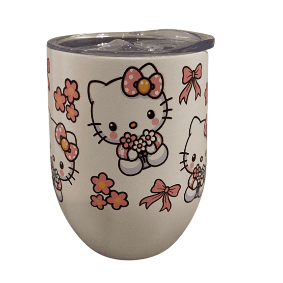 Hello Kitty Pink Stainless Steel Wine Tumbler with Lid  Double Wall Vacuum Insulated Stemless For Women - 1 Pack