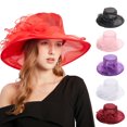 thumbnail image 2 of Grofry Women Derby Hat Organza Fascinators Layered Mesh Flower Decor Wide Brim Flat Top Tea Party Prom Wedding Gatsby Headpiece Hat, 2 of 8