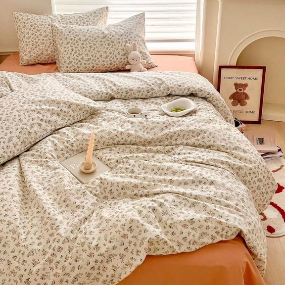 Aesthetic Floral Duvet Cover Twin Cozy Cotton Bedding Set Twin Shabby Chic Green Botanical French Style Duvet Cover Set  Comforter Cover With Fresh Flower Pattern Breathable Lightweight