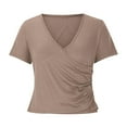 thumbnail image 5 of Ruimatai Women's Sexy V-Neck T-Shirt Slim Fit Short Sleeve Blouse Wrinkle-Free Solid Color Top Comfortable Stretchy Soft Casual Tee, 5 of 6