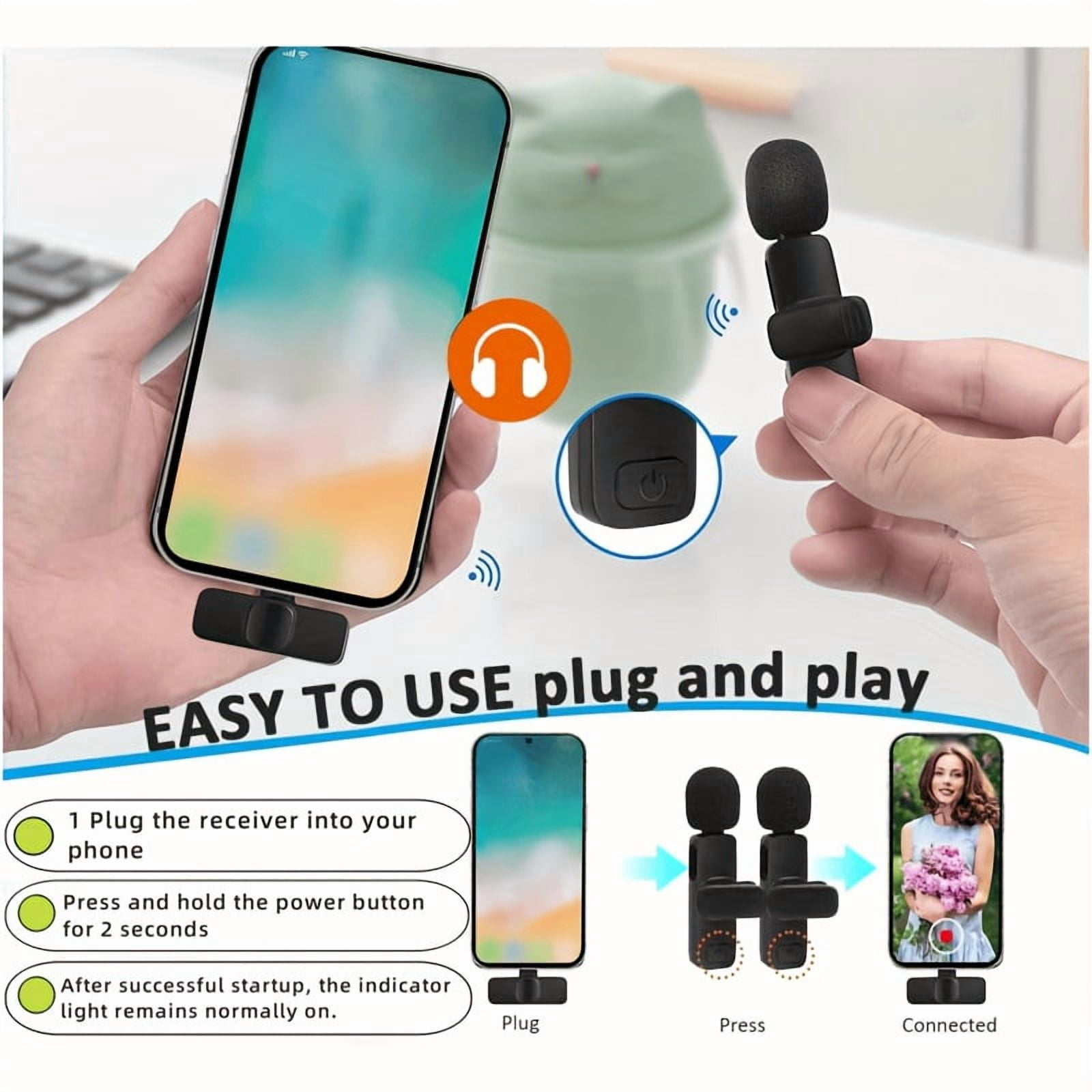 2/4 Wireless Lavalier Microphones for Android/ Iphone, Mini Noise-Canceling Mics for Video Recording, Interviews And Live Streaming, with Adapters Compatible with Iphone Models Before Iphone 14