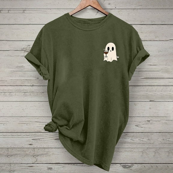 Jsaierl Halloween Shirts Women Funny Pumpkin Ghost Graphic Tees Going Out Crewneck T-shirt Short Sleeve Holiday Blouse Tops Halloween Gifts