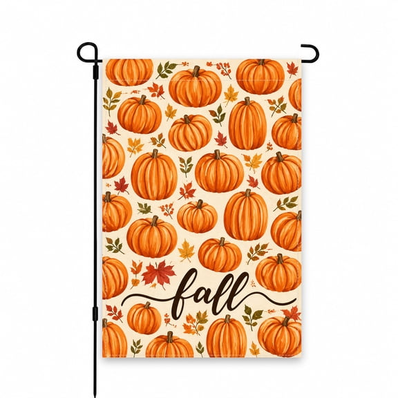 Fall Pumpkin Garden Flag 12x18 Inch - Autumn Leaves & Orange Pumpkin Outdoor Decor for Yard, Lawn, Patio, or Porch Display in Seasonal Style