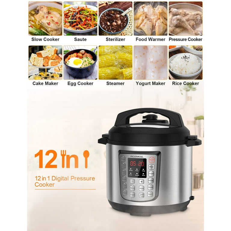 Rozmoz Electric Pressure Cooker, 12-in-1 Instant Pot with 16 One-Touch  Program, 6 Qt Large Capacity, Lid Lock, Stainless Steel 