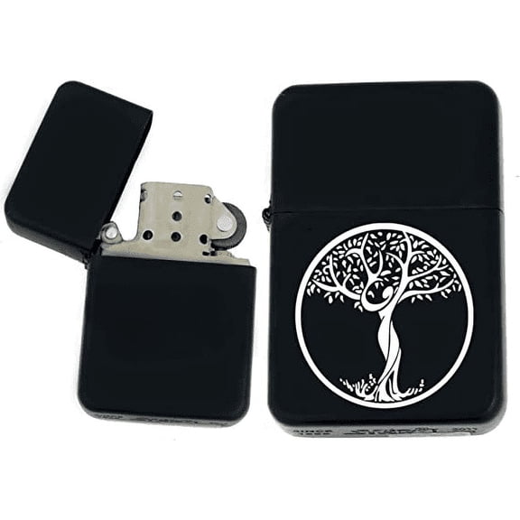 Groomsman Gift Windproof Tree Of Life Black Matt LIGHTER - Father (TF-3)