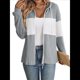 thumbnail image 3 of Chaqueta de Rayas con Bloques de Color para Mujer, con Cremallera, Larga, Punto Acanalado, Sudadera con Cordón Ajustable. Gris L, 3 of 9