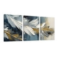 thumbnail image 5 of Picture of white leaf with strokes of gold and blue floral colorful wall art set of 3 12x16inch each panel canvas stretched on wood frame, 5 of 7