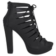 thumbnail image 3 of Delicious Shoes Women Block High Heel Cutout Sandals Open Peep Toe Back Zipper Lace Up Crisscross ZEUS-S Black 7.5, 3 of 5