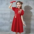 thumbnail image 5 of Ruyang Girls Chinese New Year Dress 𝐅loral Embroidery Traditional Dress Fleece Trim Jacket Stand Collar Elegant Skirt Trendy Qipao, 5 of 7