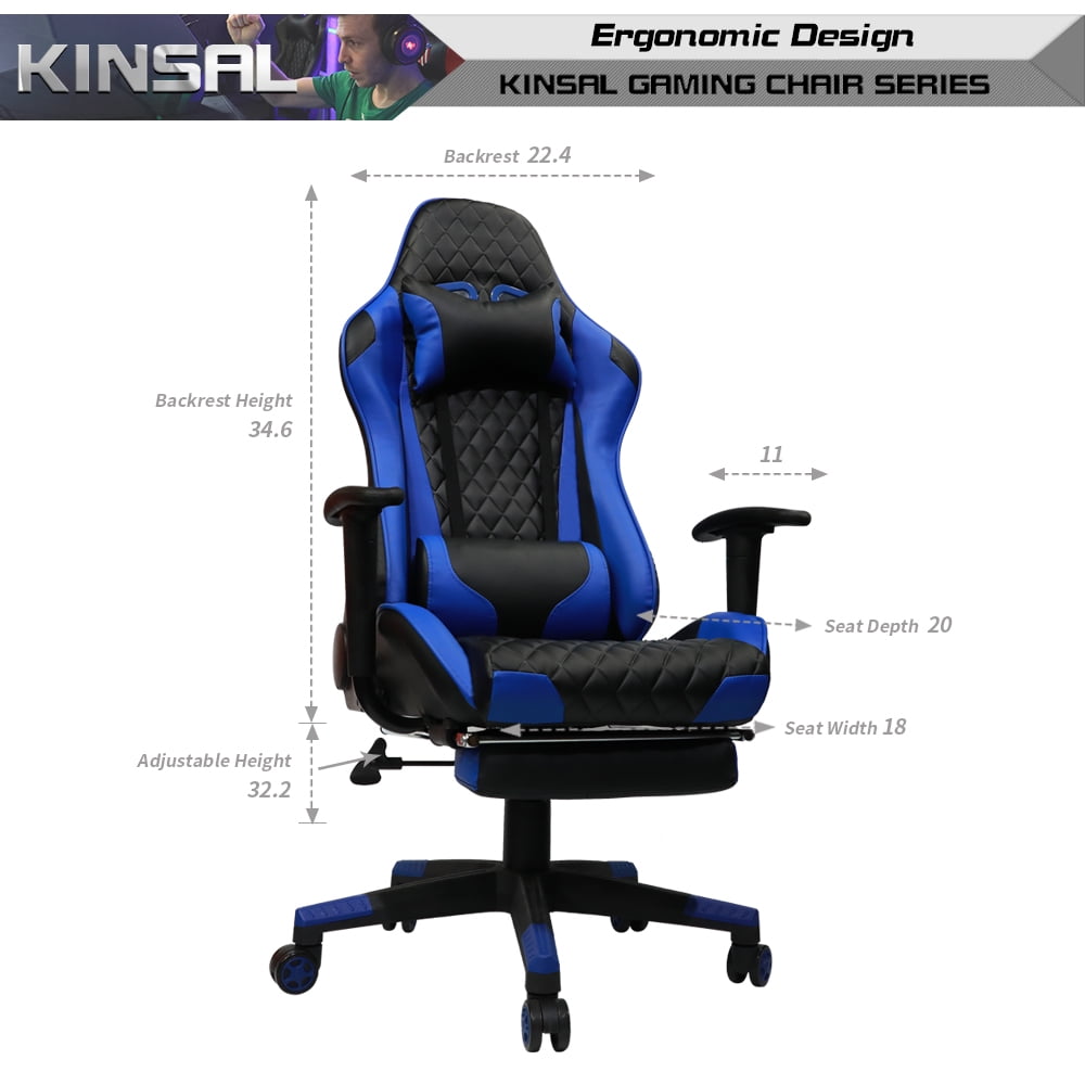 Kinsal Gaming Chair Including Headrest And Lumbar Support Executive Computer High Back Ergonomic Desk Racing Leather Office