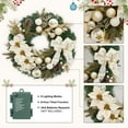 thumbnail image 4 of Huisuilinss Pre-Lit Christmas Wreath,24" Artificial Christmas Wreath,Christmas Wreaths With Lights,Champagne Bow Berries,Pine Cones,White Winter Wreath For Indoor,Outdoor Holiday Decor, 4 of 7