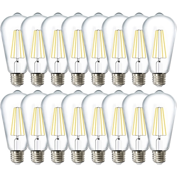 Sunco 16 Pack 60W Vintage LED Edison Bulbs Equivalent 8.5W CRI92 800 Lumens, Dimmable ST64 Filament 6000K Daylight Deluxe E26 Medium Base Light Bulbs High Brightness,Waterproof - UL
