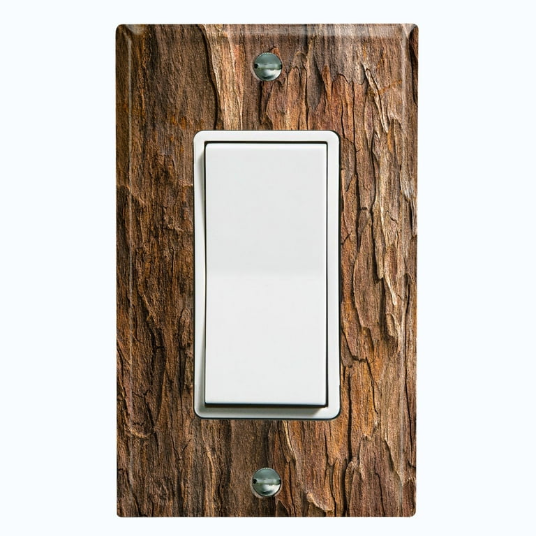 Metal Light Switch Plate Outlet Cover Image of Dark Brown Wood Bark  Wallpaper WOD005 