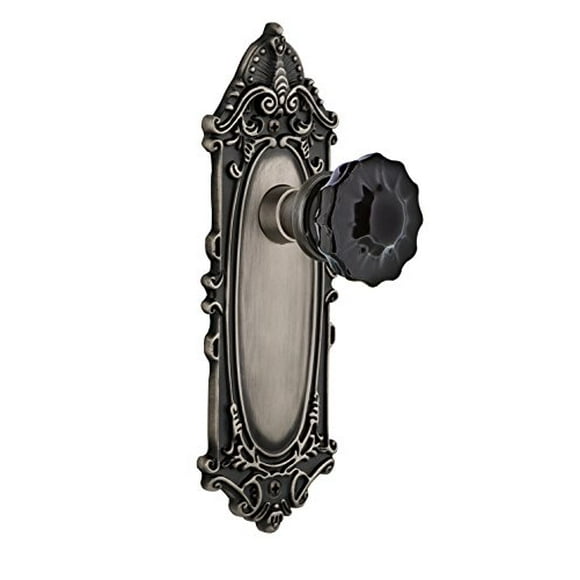 Nostalgic Warehouse 727329 Victorian Plate Privacy Crystal Black Glass Door Knob in Antique Pewter, 2.375