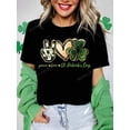thumbnail image 1 of Women's Peace, Love, St. Patrick's Day Clover Print Solid Color Short Sleeve Casual Regular Crew Neck T-Shirt, 1 of 6