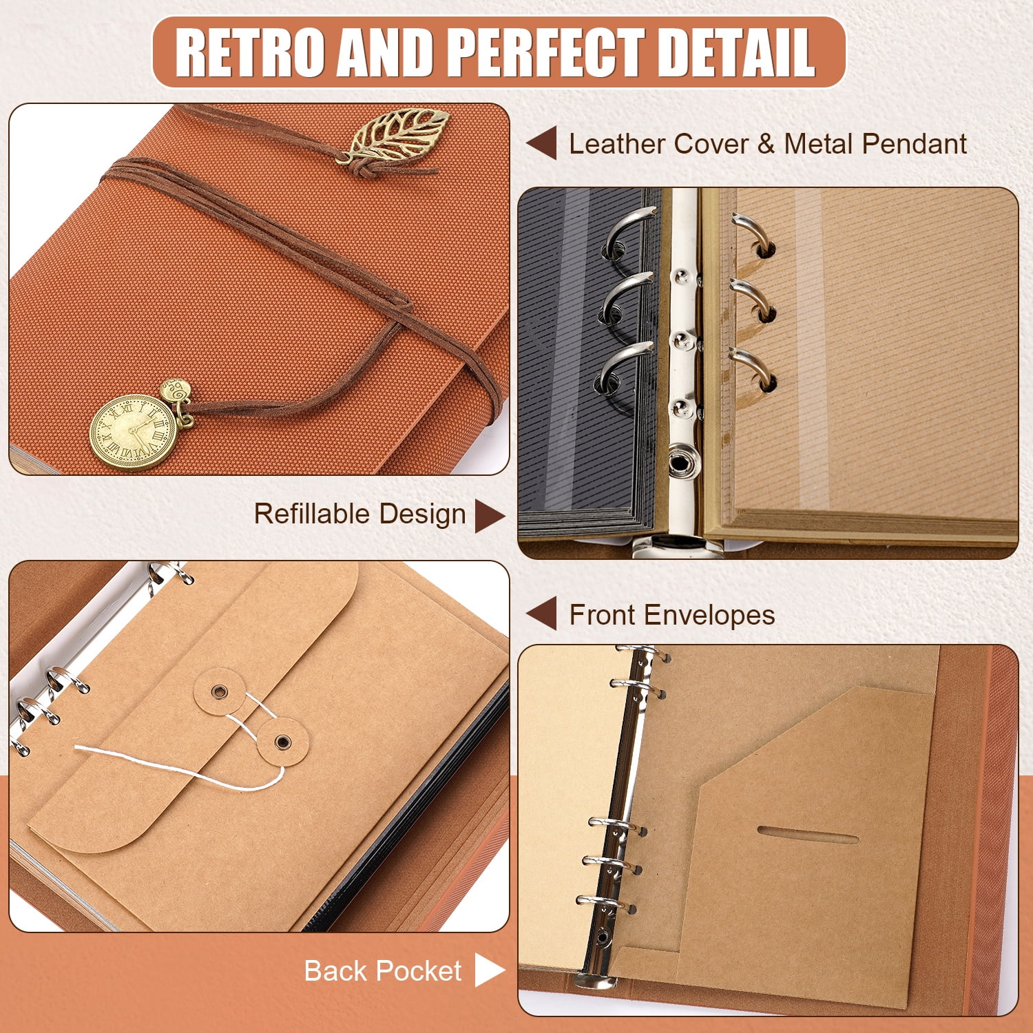 TJT 104 Pages Scrapbook Album, Self Adhesive Photo Album DIY Photo Book, Leather Memory Book for Wedding Baby Family Travel Birthday Christmas Brown