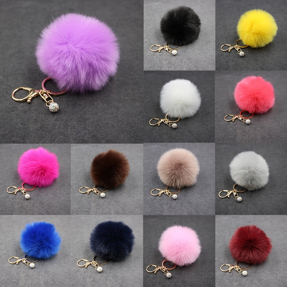 Keyring Soft Faux Fluffy Heart Rabbit Fur Handbag Pendant Charm PomPom Keychain