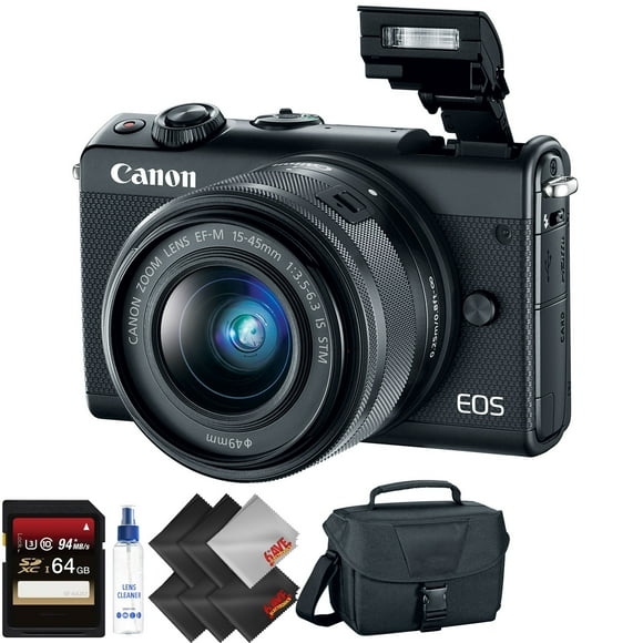 Canon EOS M100 Mirrorless Digital Camera +15-45mm Lens (Black) + 64GB Memory Car