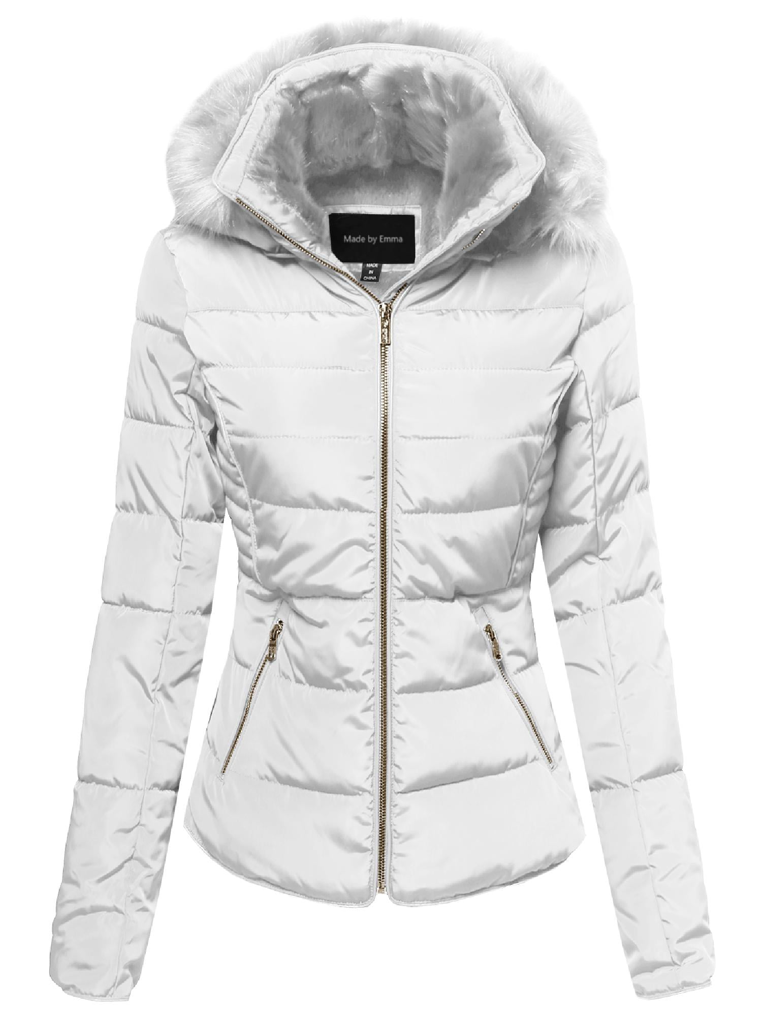 FashionOutfit Women's Quilted Puffer Jacket with Detachable Faux Fur ...