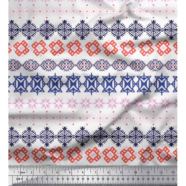 Soimoi Cotton Voile Fabric Aztec Geometric Printed Fabric 1 Yard 56 Inch Wide