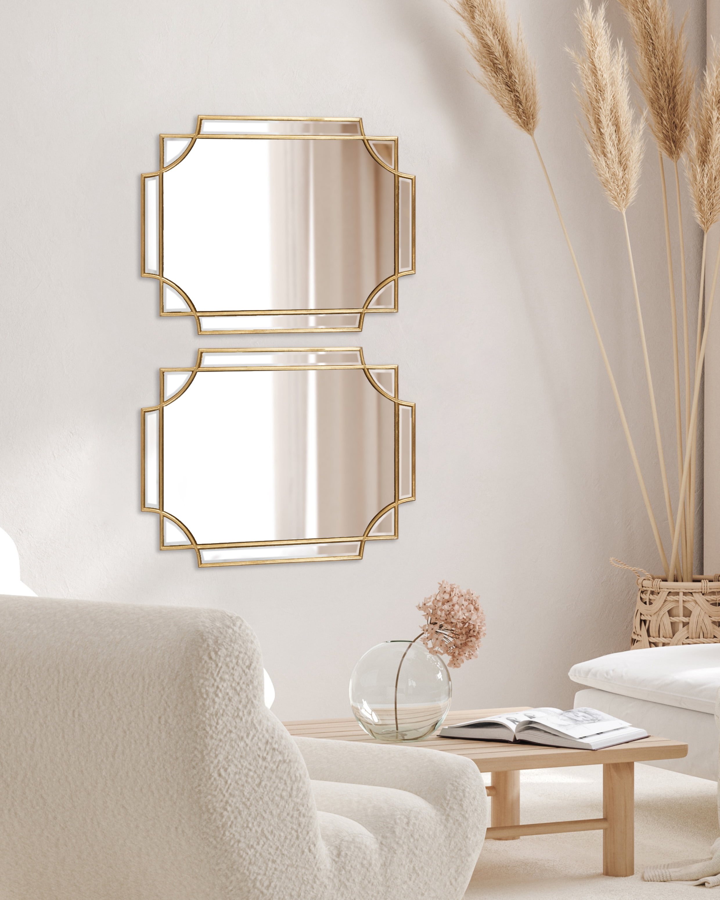 Kate and Laurel Minuette Glam Wall Mirror, 18 x 24, Gold, Boho-Chic Home Decor for Wall