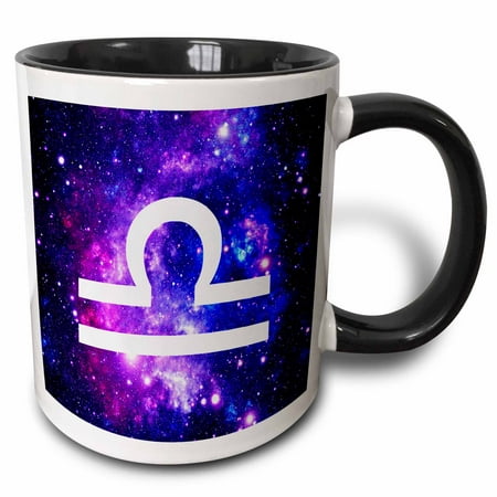 

3dRose Libra star sign on purple space background - zodiac horoscope symbol Two Tone Black Mug 11oz