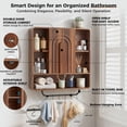 thumbnail image 6 of WIRRYTOR Modern Boho Wall Mounted Bathroom Cabinet with Arched Doors, Medicine Cabinet Kitchen Wall Storage Organizer with Towel Bar, 5 Hooks, Walnut, 6 of 9