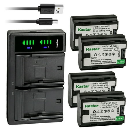 Kastar 4-Pack NP-W235 Battery and LTD2 USB Charger Replacement for Fujifilm NP-W235 NPW235 Battery  Fujifilm BC-W235 BCW235 Charger  Fujifilm X-H2 Mirrorless Camera  Fujifilm X-H2S Mirrorless Camera
