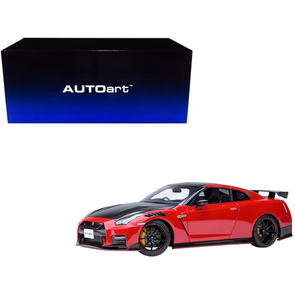 Édition Spéciale Nismo 2022 GT-R (R35) RHD (Conduite à Droite) Rouge Vibrant avec Capot en Carbone et Toit 1/18 Modèle de Voiture par Autoart