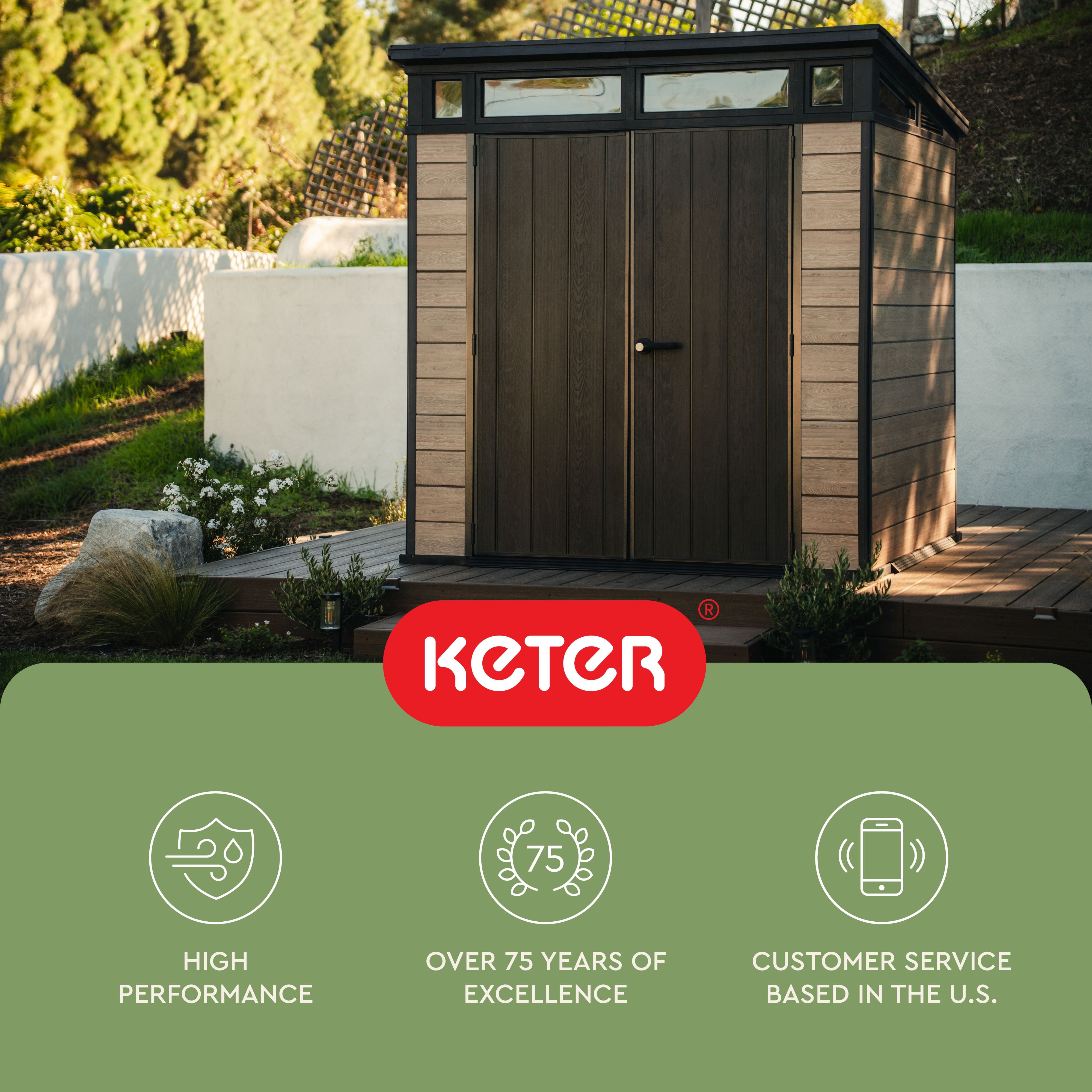 Keter Signature 7x7 ft. Durable Resin Outdoor Storage Shed With Heavy Duty Floor and Locking Door, Ashwood