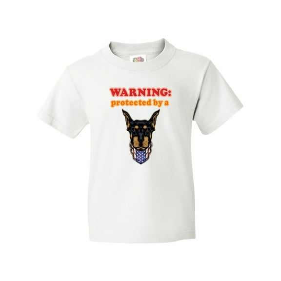 Inktastic Funny Protected by a Doberman Pinscher Dog Youth T-Shirt