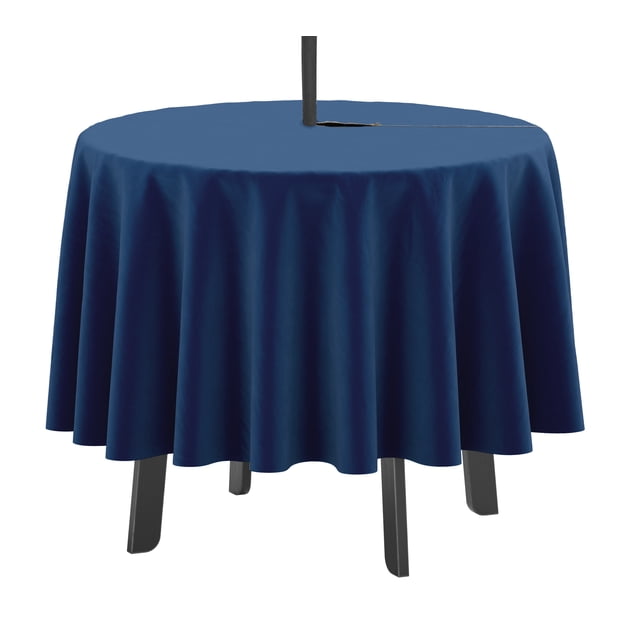 Vargottam Indoor/Outdoor Round Tablecloth 58 Inch Round Tablecloth with Umbrella, Waterproof Zippered Patio Table Cloths, Spring/Summer Table Covers for Backyard Circular Table/BBQs/Picnic-Navy Blue