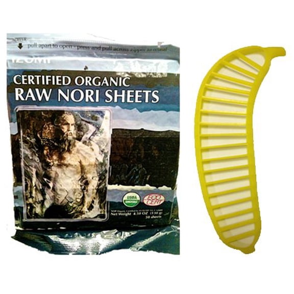 Raw Organic Nori Sheets 50 qty   Banana Slicer - COMBO - Certified Vegan, Raw, Kosher Sushi Wrap Papers - Premium Unheated, Un Cooked, Untoasted, Dried - RAWFOOD