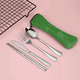 thumbnail image 2 of Juego de 4 piezas de vajilla portátil de acero inoxidable, cuchara, tenedor, cuchillo para carne, juego de cubiertos de viaje, vajilla con bolsa roja, 2 of 7