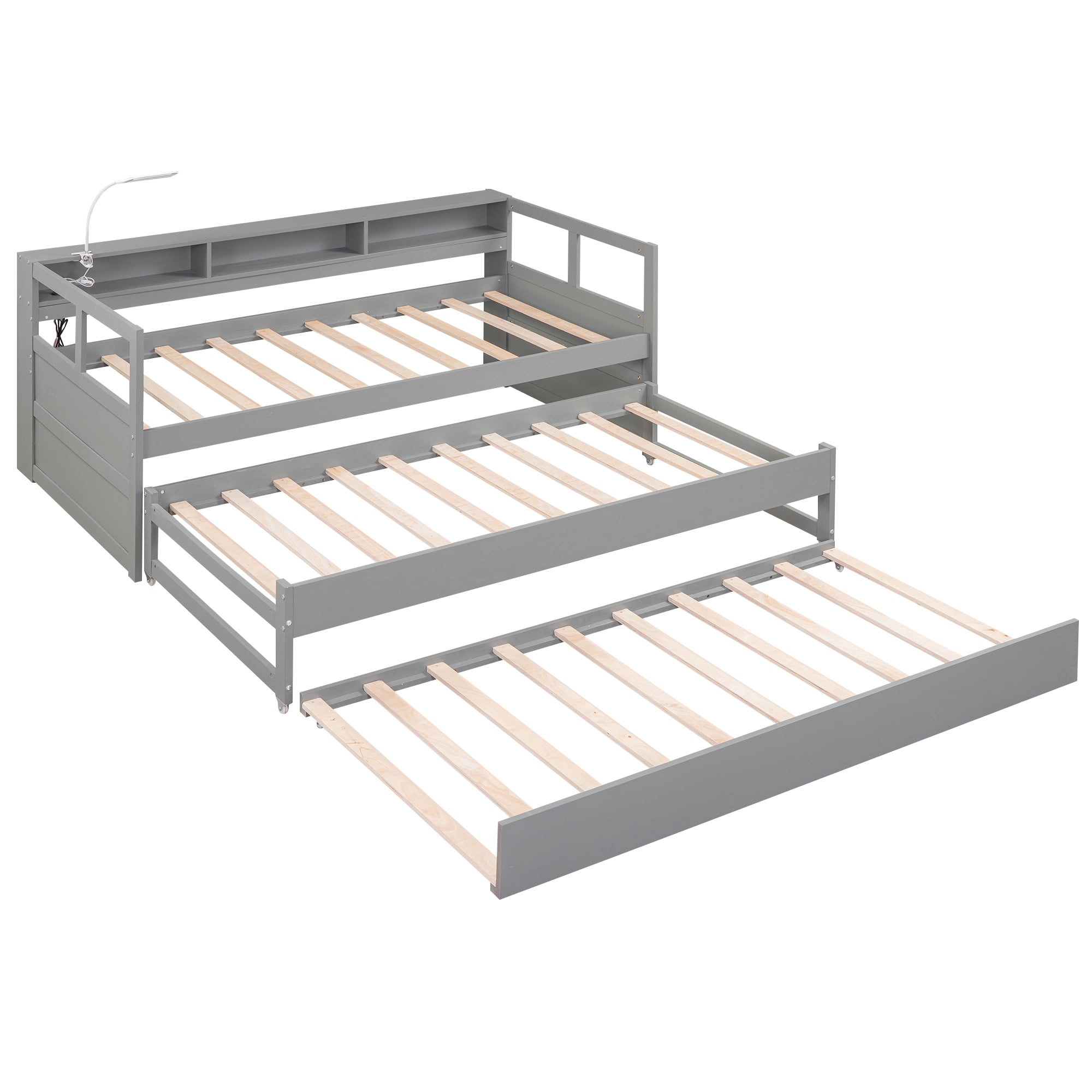 EUROCO Twin Size Platform Bed, Convertible Daybed with Light and USB Charging, 3 Beds in One, Gray