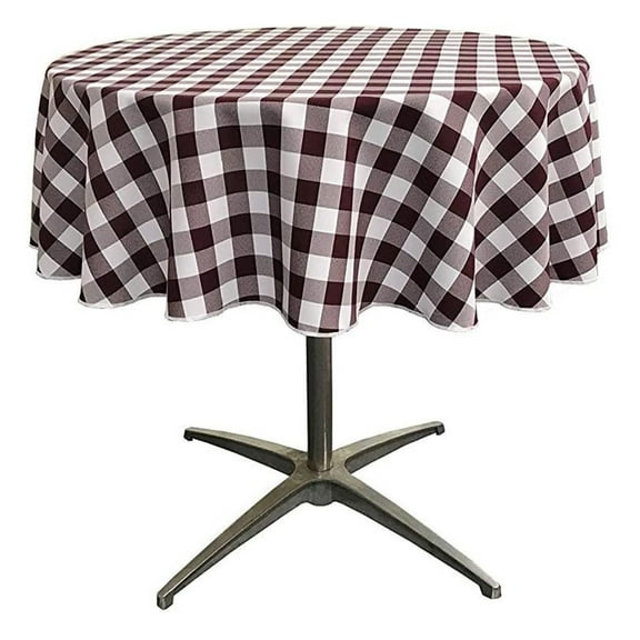 Exlonjet Fabric & Foam Inc Polyester Checkered Gingham Plaid 36" Round Tablecloth for 24" Round Small Coffee Table with 6" Drop (Burgundy)