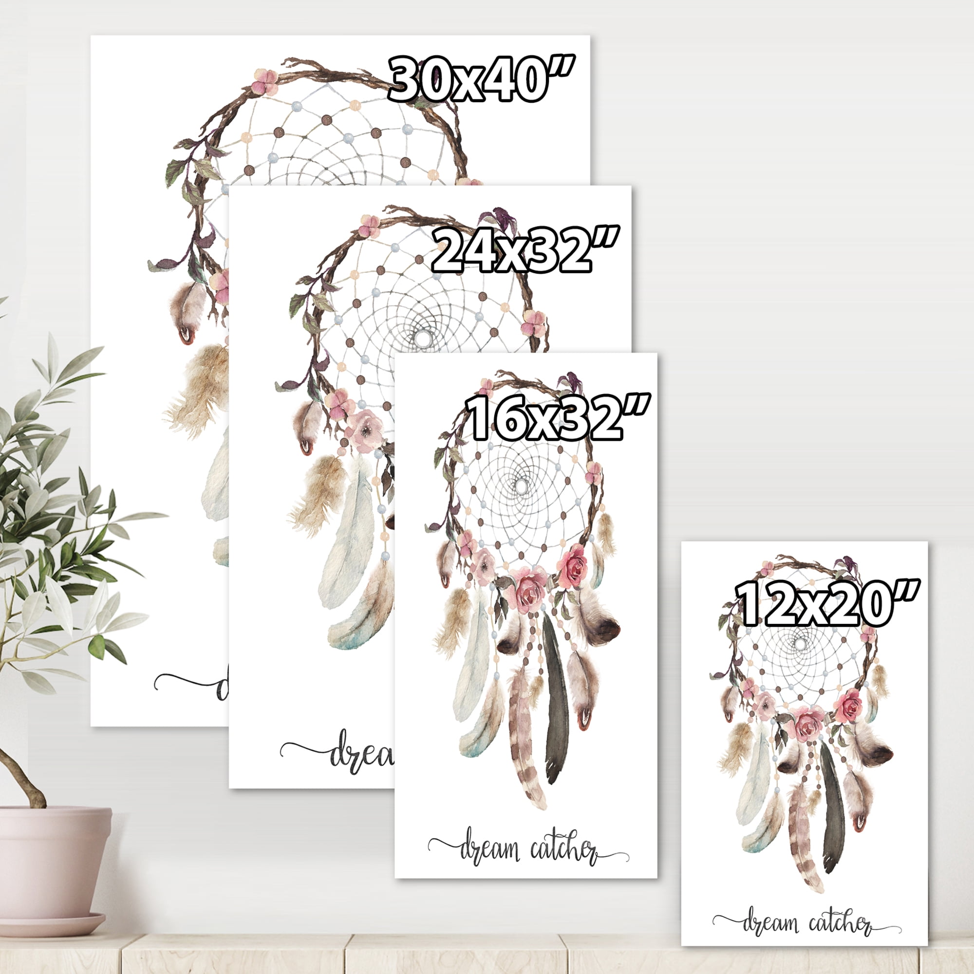 Designart ' Dream Catcher Made With Ethnic Feathers ' Bohemian & Eclectic Canvas Wall Art Print
