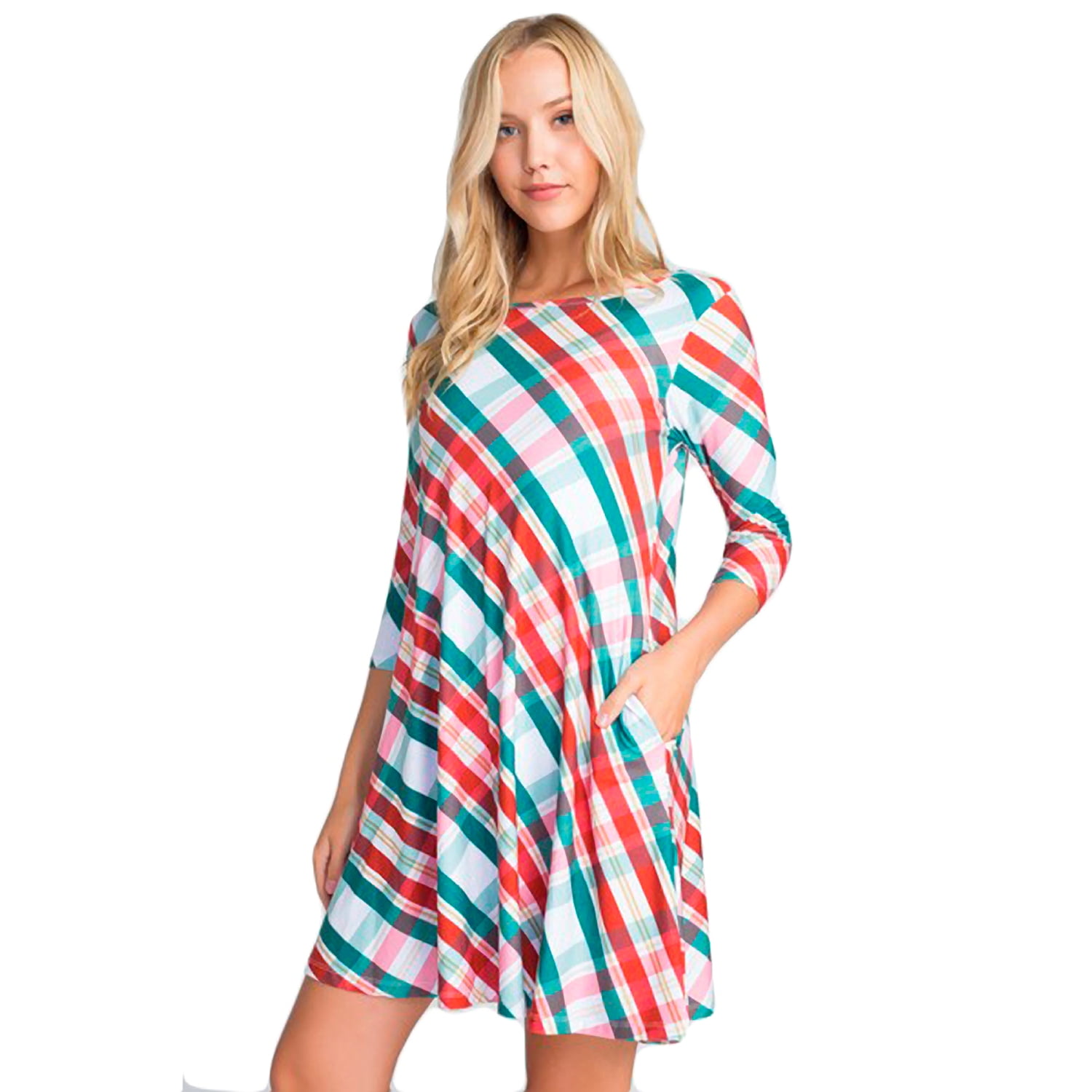 Women's Plaid Print Christmas Dress - Walmart.com