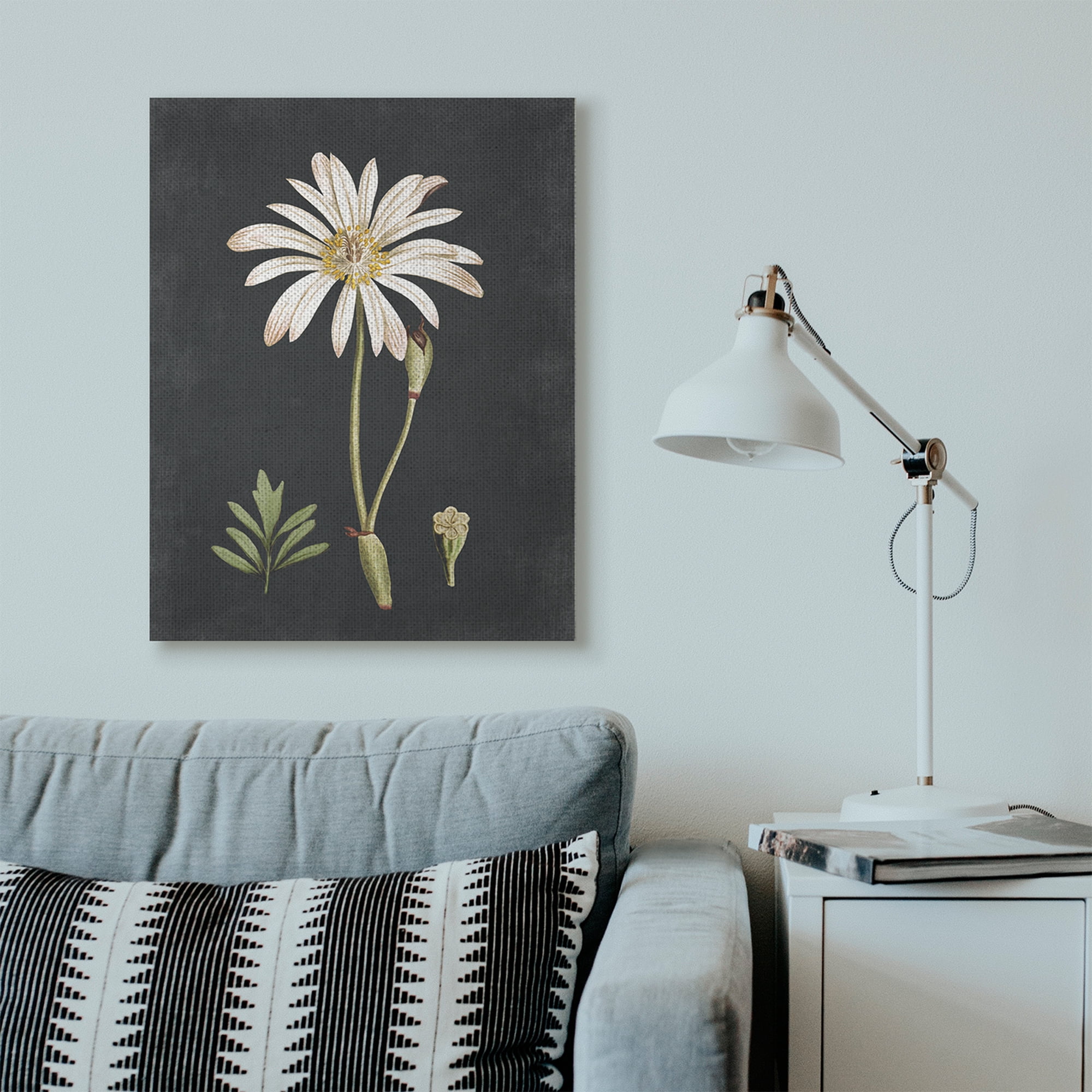 Stupell Industries Botanical Drawing White Flower On Black Design Canvas Wall Art by Lettered and Lined