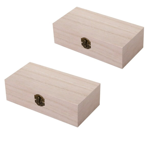 QUMONIN 2PCS Unfinished Wooden Jewelry Box with Locking Clasp for Storage and Decoration