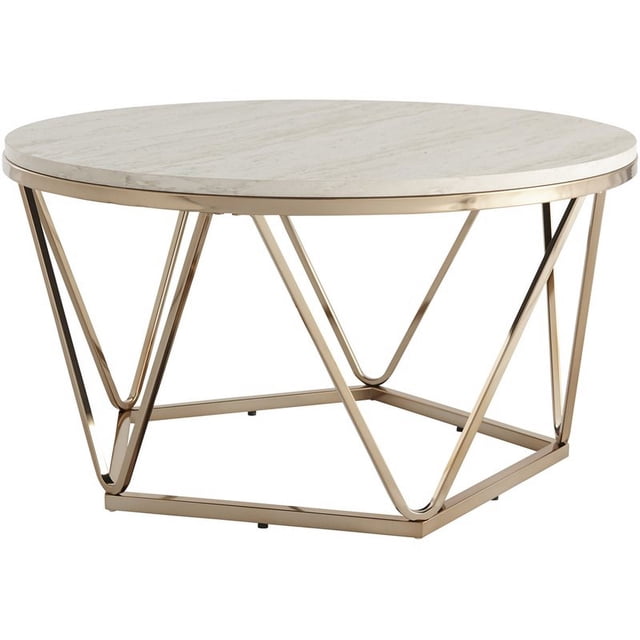 SEI Furniture Luna Table Basse Ronde de 33 Pouces avec Dessus en Faux Pierre, Couleur Champagne