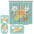 thumbnail image 2 of 4 Pcs Easter Shower Curtain Set with Non-Slip Rug, Toilet Lid Cover and Bath Mat,Funny Rabbit Easter with 12 Hooks, Happy Easter Shower Curtain Sets for Bathroom, 2 of 7