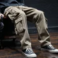thumbnail image 3 of Pantalones de hombre multibolsillos primavera verano casual multibolsillos pantalones de hombre cargo de alta calidad ajuste regular estilo coreano Harajuku, 3 of 4