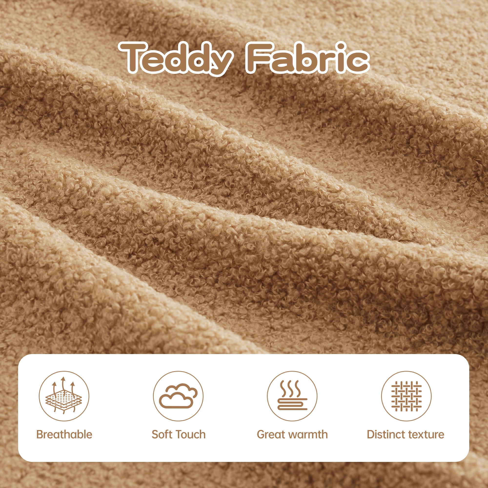 135" 4-Seat Teddy Fabric No Assembly 32D High Density sponge Boneless Sofa Fluffy Comfy Couch,Oversize sofa,Contrast color design,Symmetrical aesthetics,for Living Room,Camel