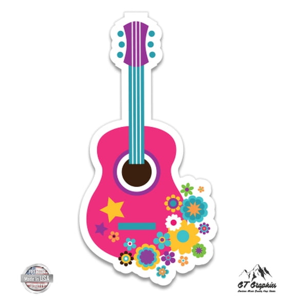 Flower Guitar Graphic - 3" Vinyl Sticker - For Car Laptop I-Pad Phone Helmet Hard Hat - Waterproof Decal