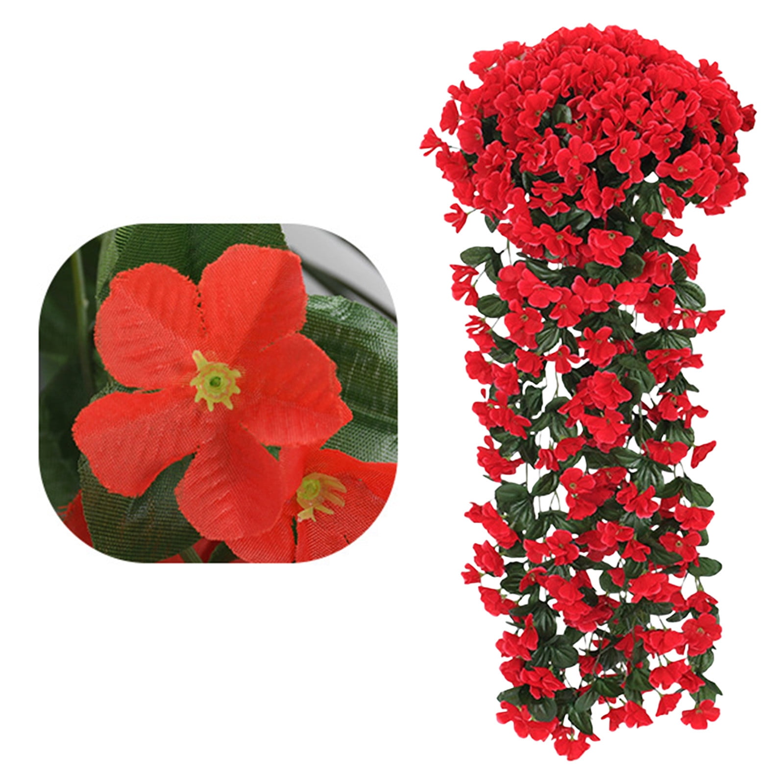 1pcs Artificial Hanging Flowers Outdoor Faux Plants Spring Decor Fake Mums Violets with Eucalyptus Realistic UV Resistant Trailing Vines Porch Yard Indoor Five-petal