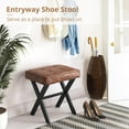 thumbnail image 3 of Dycanpo Vanity Stool with Metal X Legs, Small Ottomans or Footstools for Makeup Room, Reddish Brown Leather, 3 of 11